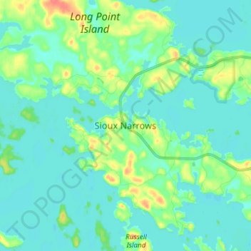 Mappa topografica Sioux Narrows, altitudine, rilievo