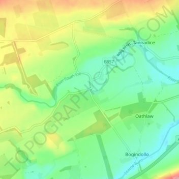Mappa topografica Justinhaugh, altitudine, rilievo