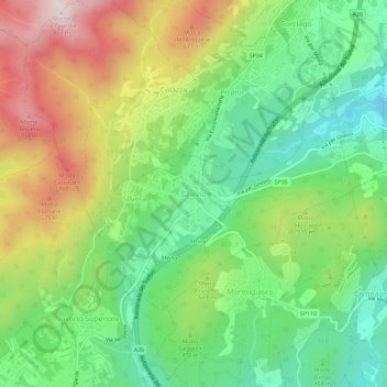 Mappa topografica Ghevio, altitudine, rilievo