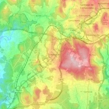 Mappa topografica O Milladoiro, altitudine, rilievo