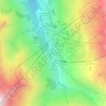 Mappa topografica Les Bruyères, altitudine, rilievo
