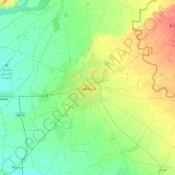 Mappa topografica Sialkot, altitudine, rilievo