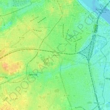 Mappa topografica Cauderès, altitudine, rilievo
