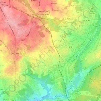 Mappa topografica Lajoux, altitudine, rilievo