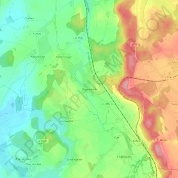 Mappa topografica Oberurbach, altitudine, rilievo