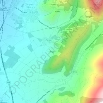 Mappa topografica La Piaggia, altitudine, rilievo