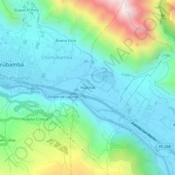 Mappa topografica Huachac, altitudine, rilievo