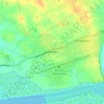 Mappa topografica Warton, altitudine, rilievo