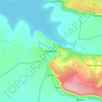 Mappa topografica Saundatti, altitudine, rilievo