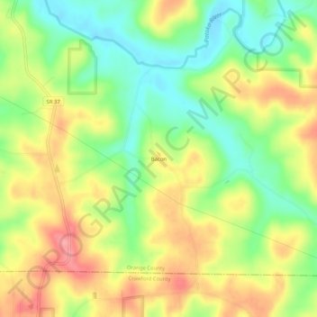 Mappa topografica Bacon, altitudine, rilievo