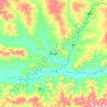 Mappa topografica 定日县, altitudine, rilievo