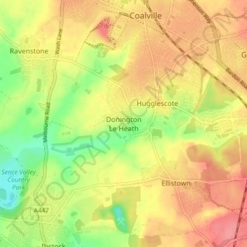Mappa topografica Donington Le Heath, altitudine, rilievo