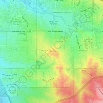 Mappa topografica Chapparal, altitudine, rilievo