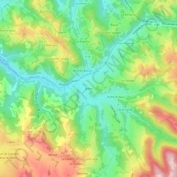 Mappa topografica Rulhe, altitudine, rilievo