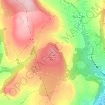 Mappa topografica Mynydd Gellionnen, altitudine, rilievo