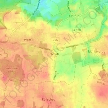 Mappa topografica Oxbüll, altitudine, rilievo