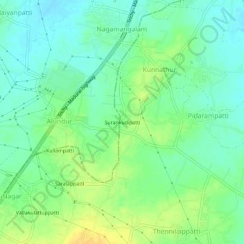 Mappa topografica Surankudipatti, altitudine, rilievo