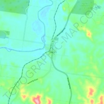 Mappa topografica Tiaro, altitudine, rilievo