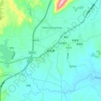 Mappa topografica 枫木镇, altitudine, rilievo