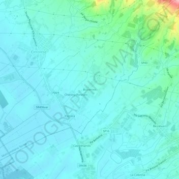 Mappa topografica Bizzarrino, altitudine, rilievo