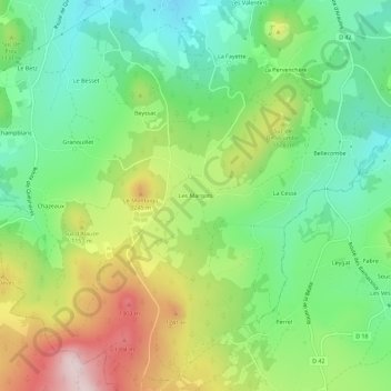 Mappa topografica Les Margots, altitudine, rilievo