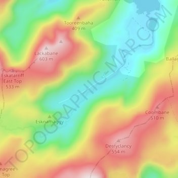 Mappa topografica Glenmore, altitudine, rilievo