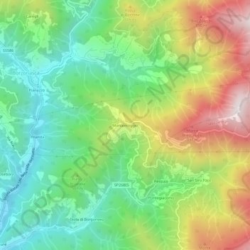 Mappa topografica Montemoggio, altitudine, rilievo