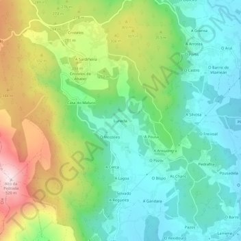 Mappa topografica Luneda, altitudine, rilievo