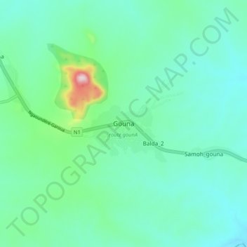 Mappa topografica Gouna, altitudine, rilievo