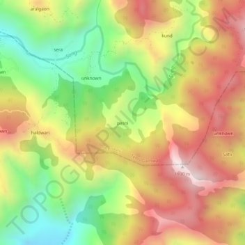 Mappa topografica pasni, altitudine, rilievo