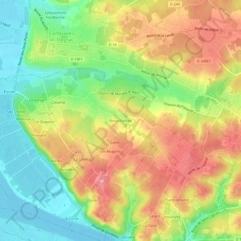 Mappa topografica Beauchamps, altitudine, rilievo