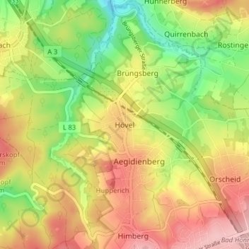 Mappa topografica Hövel, altitudine, rilievo