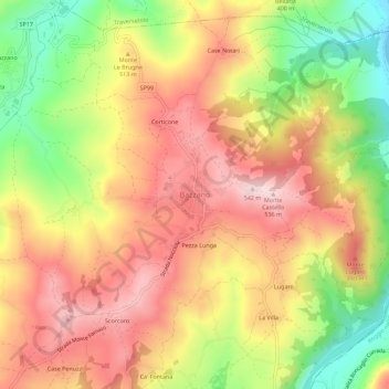 Mappa topografica Bazzano, altitudine, rilievo