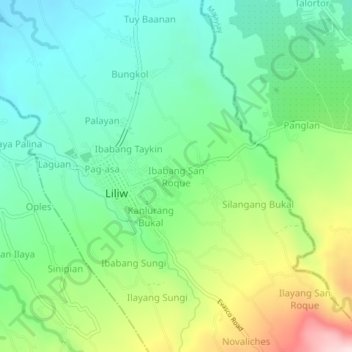 Mappa topografica Ibabang San Roque, altitudine, rilievo