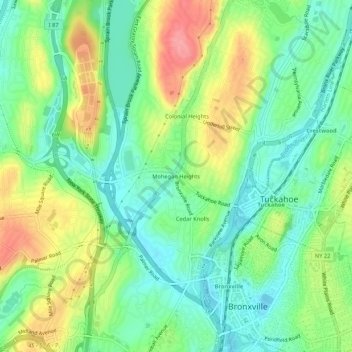 Mappa topografica Mohegan Heights, altitudine, rilievo