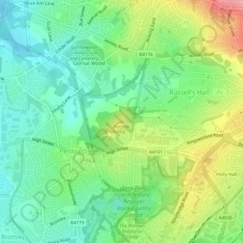 Mappa topografica Barrow Hill, altitudine, rilievo