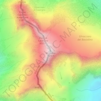 Mappa topografica Basodino, altitudine, rilievo