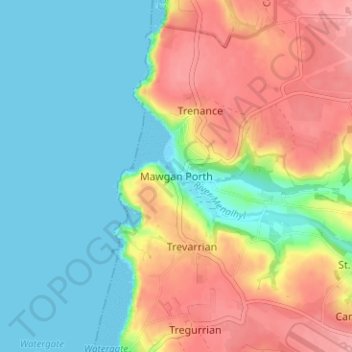 Mappa topografica Mawgan Porth, altitudine, rilievo
