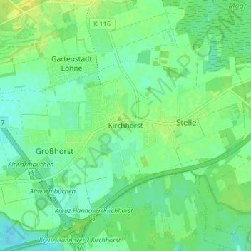 Mappa topografica Kirchhorst, altitudine, rilievo