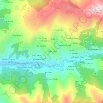 Mappa topografica La Roza (Turón), altitudine, rilievo