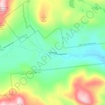 Mappa topografica Blue Ridge, altitudine, rilievo