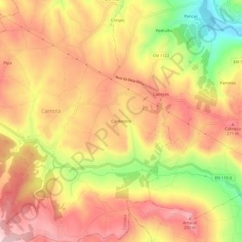 Mappa topografica Canhestro, altitudine, rilievo