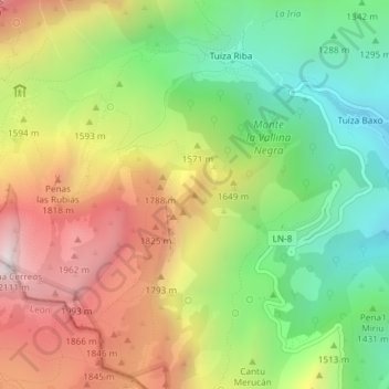 Mappa topografica Las Escoronas, altitudine, rilievo