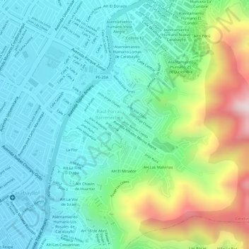 Mappa topografica 75, altitudine, rilievo