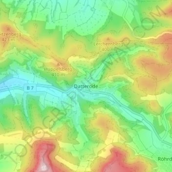 Mappa topografica Datterode, altitudine, rilievo