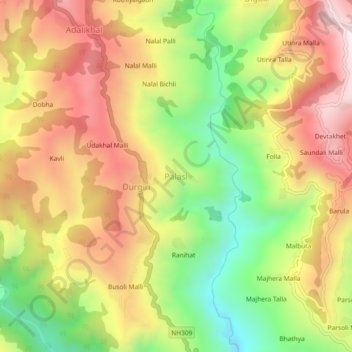 Mappa topografica Palasi, altitudine, rilievo