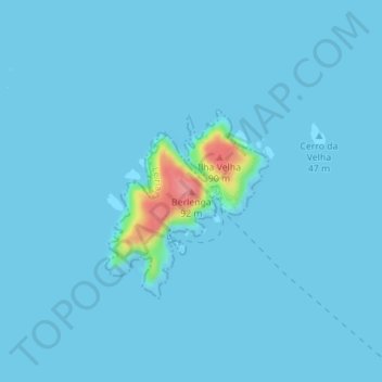 Mappa topografica Berlenga, altitudine, rilievo