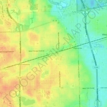 Mappa topografica Hinsdale, altitudine, rilievo
