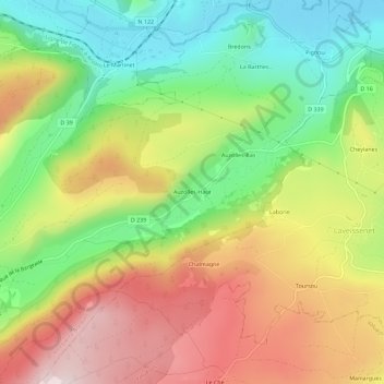 Mappa topografica Auzolles-Haut, altitudine, rilievo