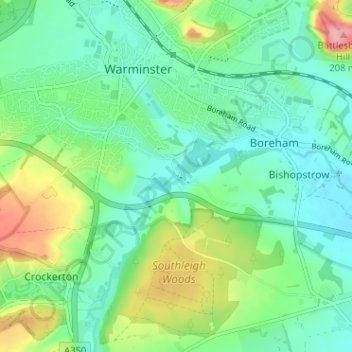 Mappa topografica Henfords Marsh, altitudine, rilievo